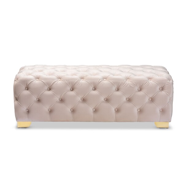 Baxton Studio Avara Beige Velvet Upholstered Gold Finished Tufted Bench Ottoman - 154-9369