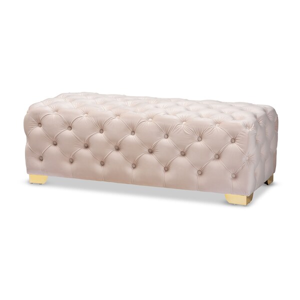 Baxton Studio Avara Beige Velvet Upholstered Gold Finished Tufted Bench Ottoman - 154-9369