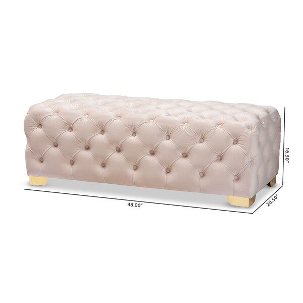 Baxton Studio Avara Beige Velvet Upholstered Gold Finished Tufted Bench Ottoman - 154-9369