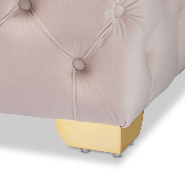 Baxton Studio Avara Beige Velvet Upholstered Gold Finished Tufted Bench Ottoman - 154-9369