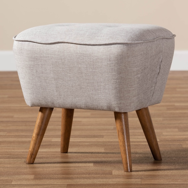 Baxton Studio Petronelle Beige Upholstered Walnut Brown Finished Wood Ottoman - 148-8228