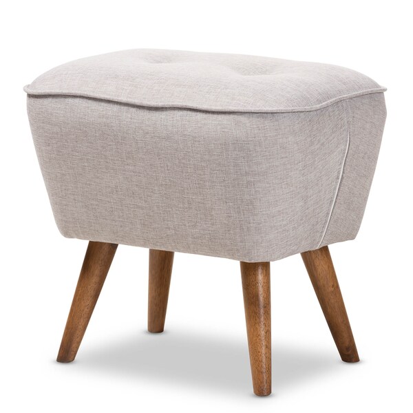 Baxton Studio Petronelle Beige Upholstered Walnut Brown Finished Wood Ottoman - 148-8228