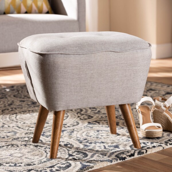 Baxton Studio Petronelle Beige Upholstered Walnut Brown Finished Wood Ottoman - 148-8228