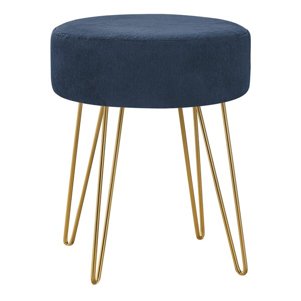 Monarch Specialties Ottoman, Pouf, Footrest, Foot Stool, 14" Round, Fabric, Metal Legs, Blue, Gold, Contemporary, Modern - I 9002