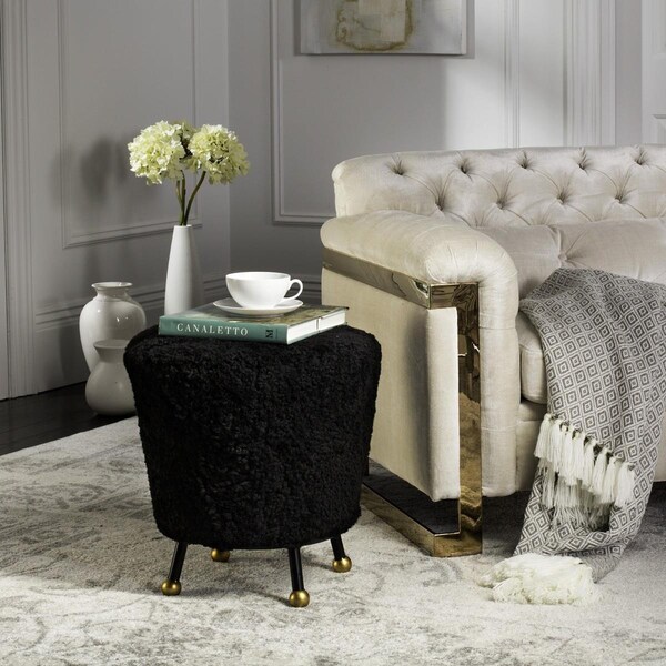 Safavieh Oriana Retro Sheepskin Ottoman, Black - FOX6261B