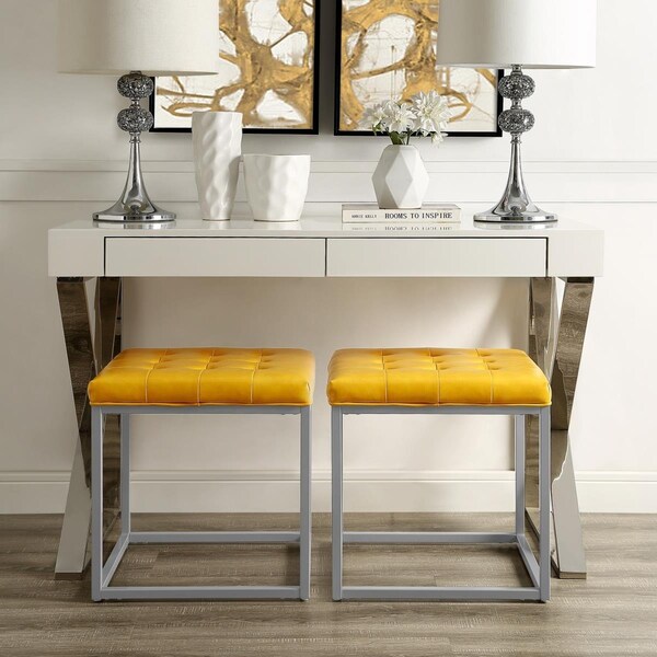 Posh Living Nolan PU Leather Button Tufted Metal Frame Cube Ottoman - Yellow - ON11-01YL-UE