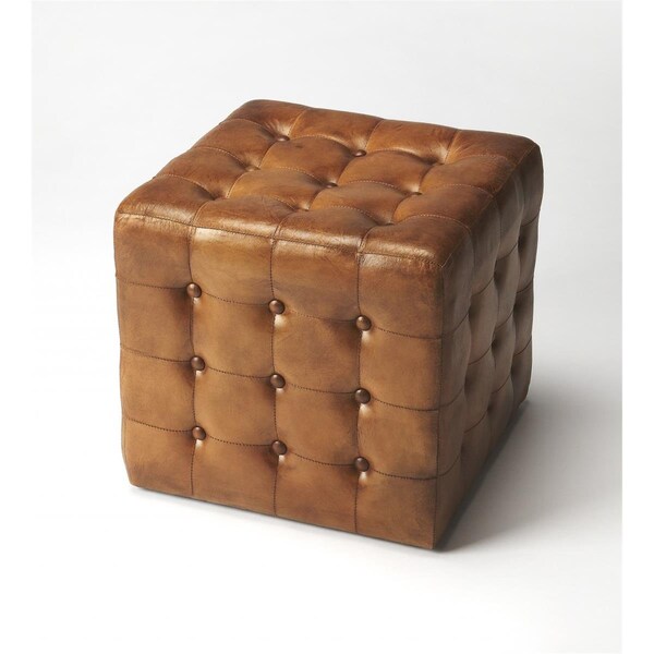 Gfancy Fixtures 17 x 16 x 17 in. Stately Brown Leather Tufted Ottoman - GF2627625