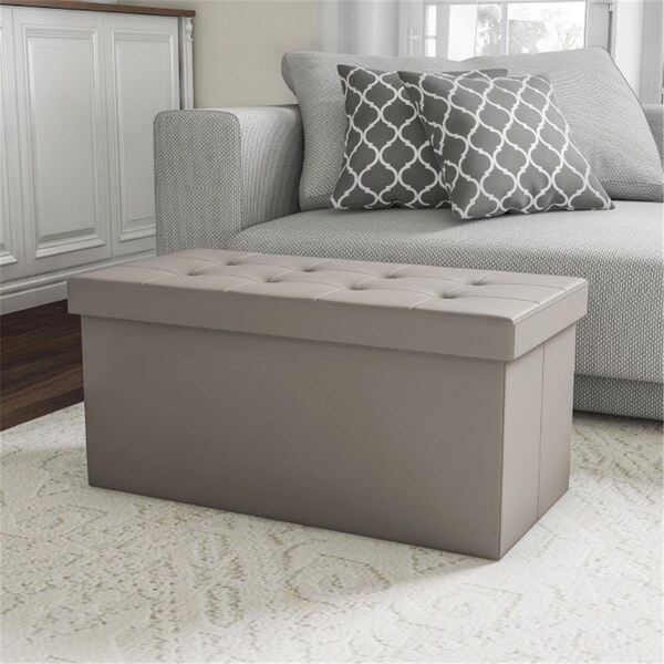 Daphnes Dinnette 30 in. Faux Gray Leather Folding Storage Bench Ottoman - DA3240067