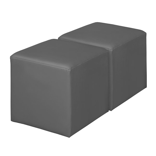 Regency Jean Square Vinyl Ottoman (Set of 2)- Grey - N6263GY2PK