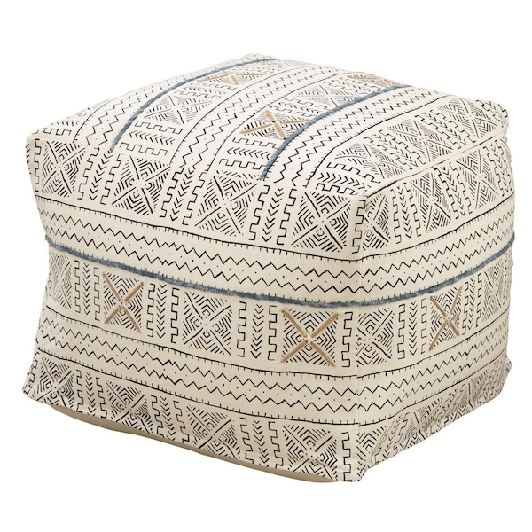 Doba-Bnt 20 x 20 x 14 in. Abstract Design Mudcloth Pouf White - SA3769963
