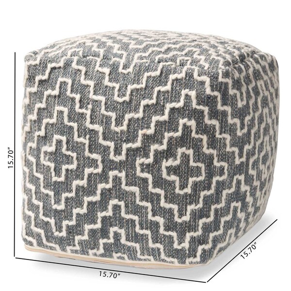 Baxton Studio Benjamin ModernBohemian Grey and Ivory Handwoven Cotton Blend Pouf Ottoman - 191-11657-ZORO