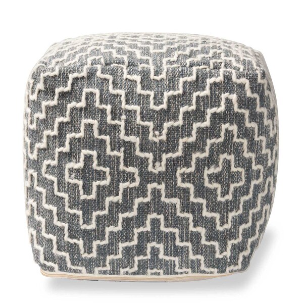 Baxton Studio Benjamin ModernBohemian Grey and Ivory Handwoven Cotton Blend Pouf Ottoman - 191-11657-ZORO