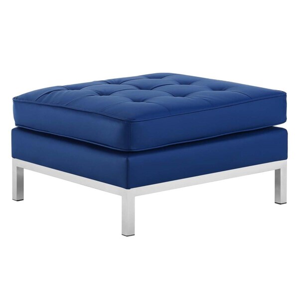 Modway Furniture Loft Tufted Upholstered Faux Leather Button Ottoman, Silver Navy - 16 x 27.5 x 27.5 in. - EEI-3394-SLV-NAV