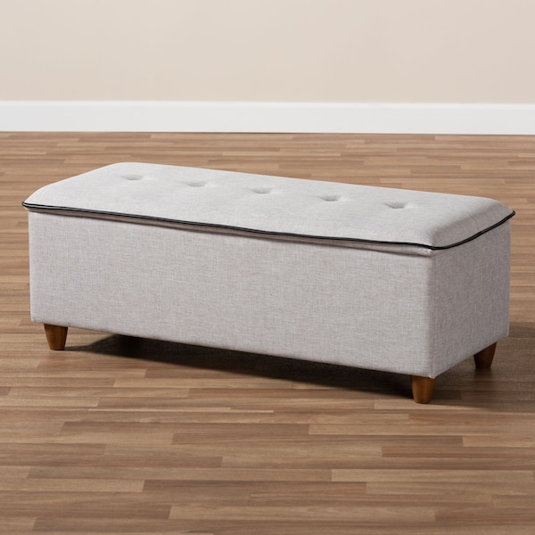 Baxton Studio Marlisa Walnut Wood and Beige Tufted Storage Ottoman Bench - 150-8737