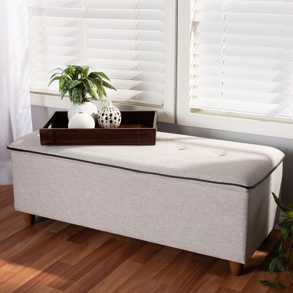 Baxton Studio Marlisa Walnut Wood and Beige Tufted Storage Ottoman Bench - 150-8737