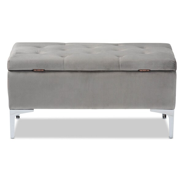 Baxton Studio Mabel Grey Velvet Upholstered Silver Finished Storage Ottoman - 165-10678