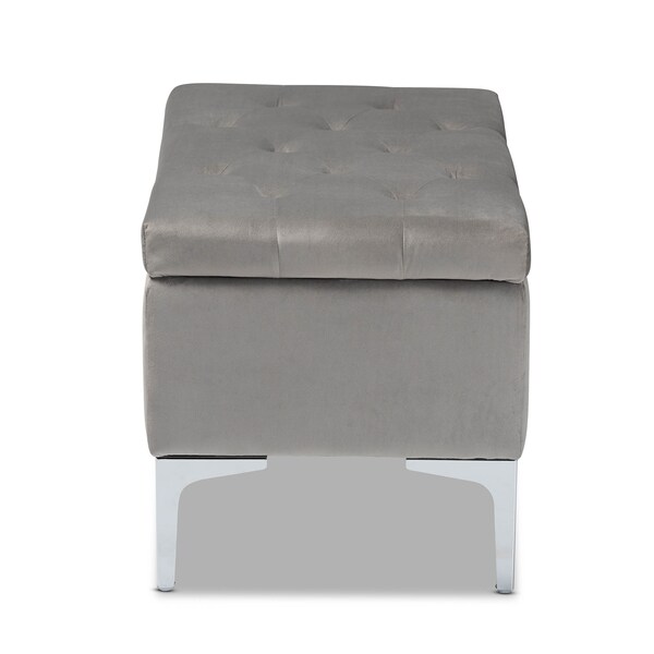 Baxton Studio Mabel Grey Velvet Upholstered Silver Finished Storage Ottoman - 165-10678