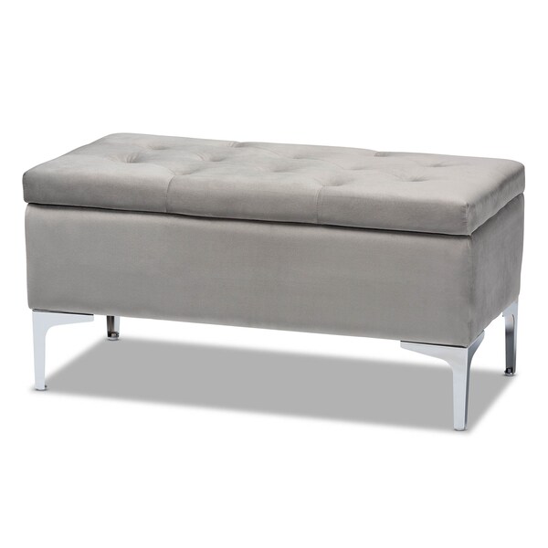 Baxton Studio Mabel Grey Velvet Upholstered Silver Finished Storage Ottoman - 165-10678
