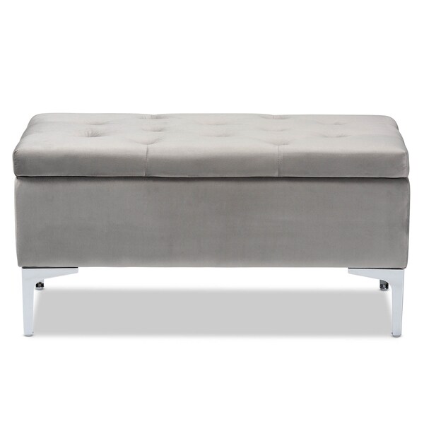 Baxton Studio Mabel Grey Velvet Upholstered Silver Finished Storage Ottoman - 165-10678