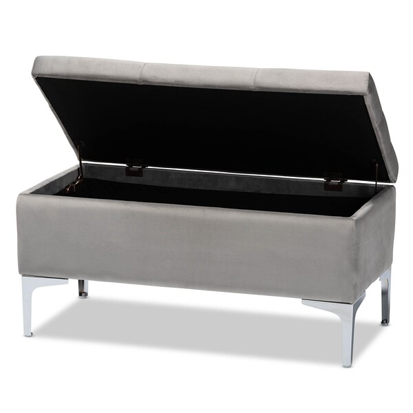 Baxton Studio Mabel Grey Velvet Upholstered Silver Finished Storage Ottoman - 165-10678