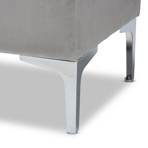 Baxton Studio Mabel Grey Velvet Upholstered Silver Finished Storage Ottoman - 165-10678