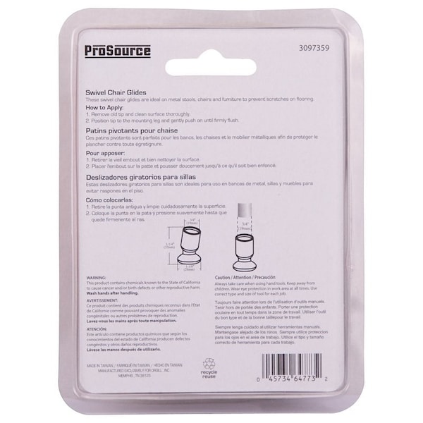 Prosource Furniture Slide Glide, PE/Steel, Black, Brass, 1-1/8 x 1-1/4 x 1-1/8 in Dimensions - FE-51143-PS
