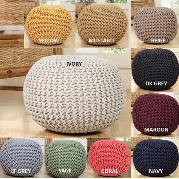 Aanny Designs Aanny Designs JJS01158 Lychee Cotton Knit Pouf Ottoman; Sage Green - JJS01158