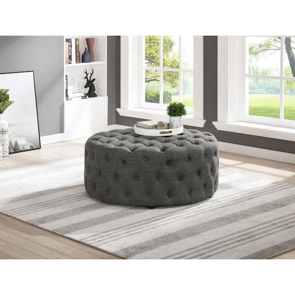 Best Master Furniture Anderson Modern Grey Linen Square Ottoman - SH002 GREY LINEN ROUND OTTOMAN