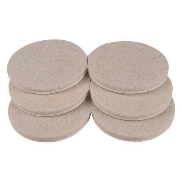 Zoro Select Felt Pads, Self-Stick, Round, 2", PK6 - 10J991