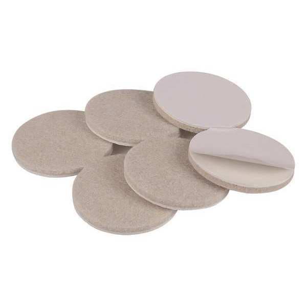 Zoro Select Felt Pads, Self-Stick, Round, 2", PK6 - 10J991