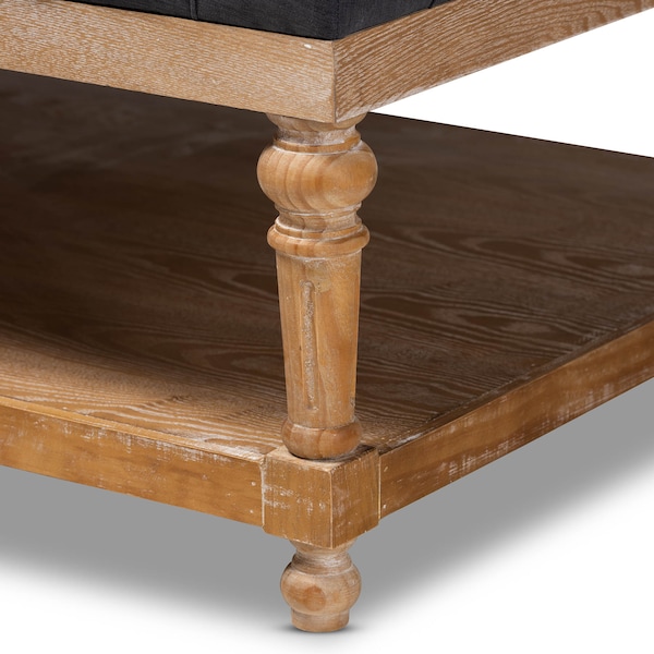 Baxton Studio Lindsey Charcoal Upholstered and Greywashed Wood Cocktail Ottoman - 164-10652