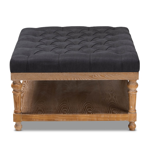 Baxton Studio Lindsey Charcoal Upholstered and Greywashed Wood Cocktail Ottoman - 164-10652