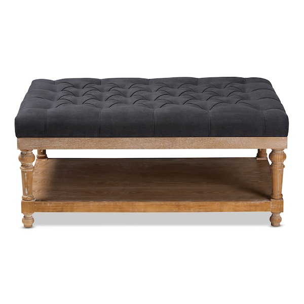 Baxton Studio Lindsey Charcoal Upholstered and Greywashed Wood Cocktail Ottoman - 164-10652