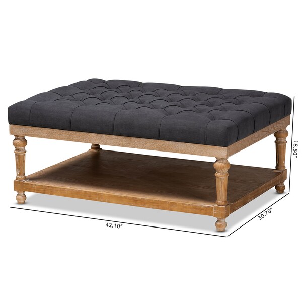 Baxton Studio Lindsey Charcoal Upholstered and Greywashed Wood Cocktail Ottoman - 164-10652