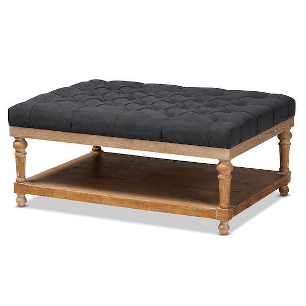 Baxton Studio Lindsey Charcoal Upholstered and Greywashed Wood Cocktail Ottoman - 164-10652