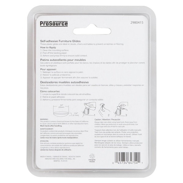Prosource Furniture Glide, PTFE, Blue, Blue, 3/4 x 3/4 x 7/32 in Dimensions - FE-50111-PS
