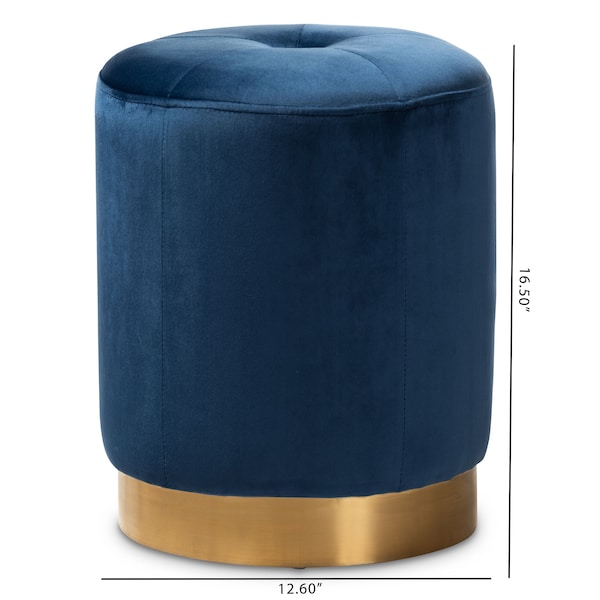 Baxton Studio Alonza Glam Royal Blue Velvet Upholstered Gold-Finished Ottoman - 152-9261