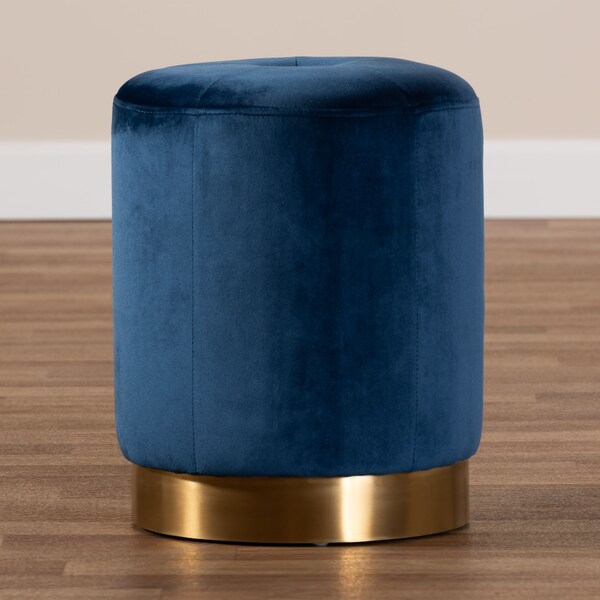 Baxton Studio Alonza Glam Royal Blue Velvet Upholstered Gold-Finished Ottoman - 152-9261