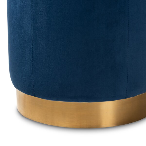Baxton Studio Alonza Glam Royal Blue Velvet Upholstered Gold-Finished Ottoman - 152-9261