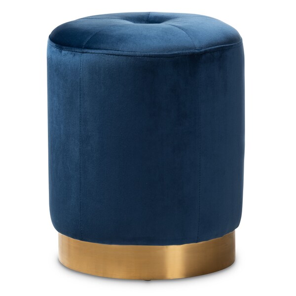 Baxton Studio Alonza Glam Royal Blue Velvet Upholstered Gold-Finished Ottoman - 152-9261