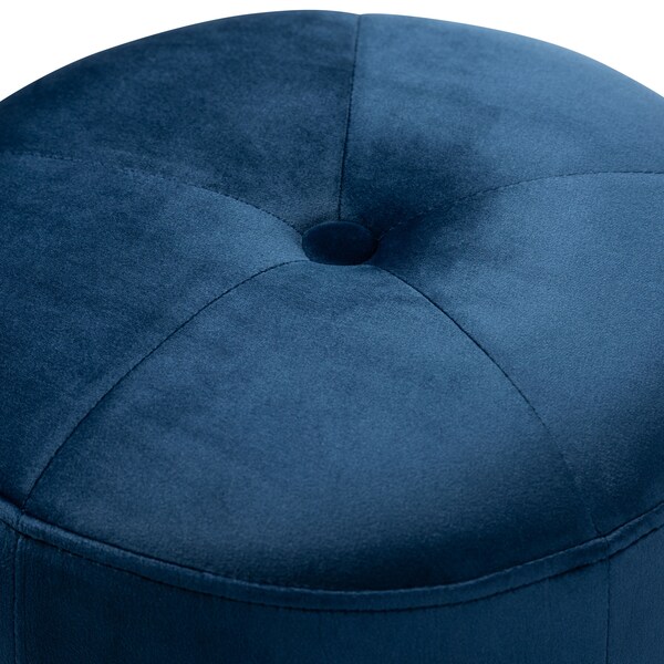 Baxton Studio Alonza Glam Royal Blue Velvet Upholstered Gold-Finished Ottoman - 152-9261