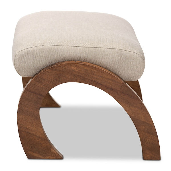 Baxton Studio Sandrine Beige Upholstered Walnut Brown Finished Wood Ottoman - 148-8224
