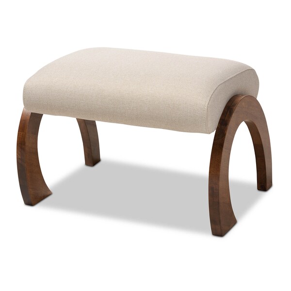 Baxton Studio Sandrine Beige Upholstered Walnut Brown Finished Wood Ottoman - 148-8224