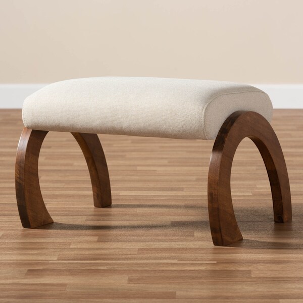 Baxton Studio Sandrine Beige Upholstered Walnut Brown Finished Wood Ottoman - 148-8224