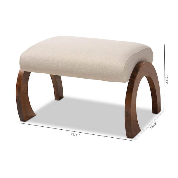 Baxton Studio Sandrine Beige Upholstered Walnut Brown Finished Wood Ottoman - 148-8224