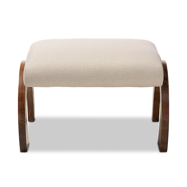 Baxton Studio Sandrine Beige Upholstered Walnut Brown Finished Wood Ottoman - 148-8224