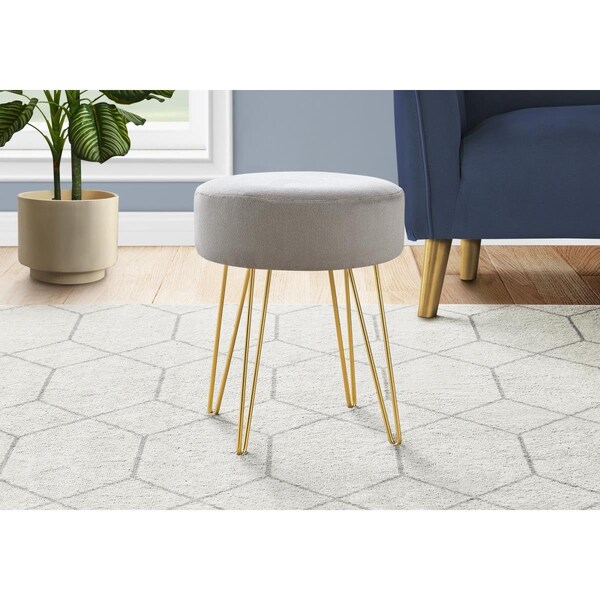 Daphnes Dinnette 16 x 13.75 x 13.75 in. Metal Legs Ottoman, Grey Fabric & Gold - DA2618286