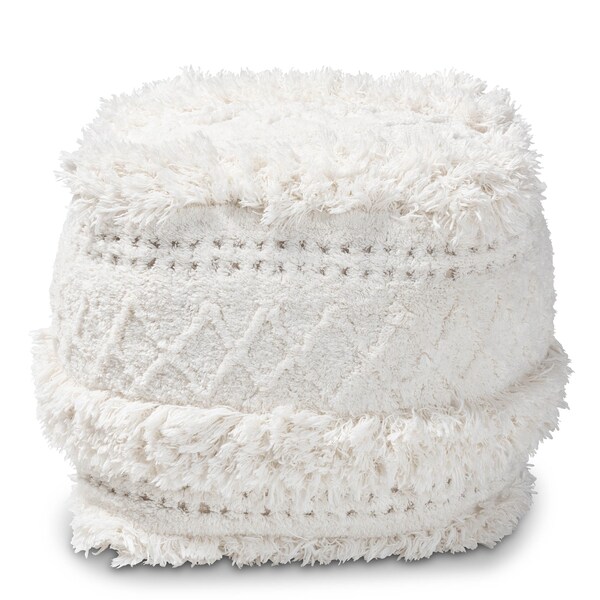 Baxton Studio Curlew Ivory Handwoven Cotton Pouf Ottoman - 158-9709