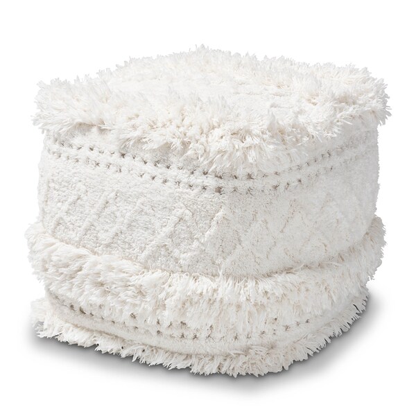 Baxton Studio Curlew Ivory Handwoven Cotton Pouf Ottoman - 158-9709