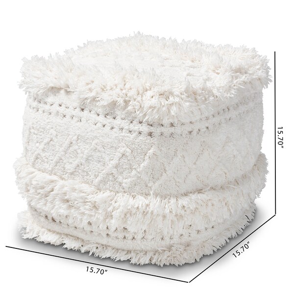 Baxton Studio Curlew Ivory Handwoven Cotton Pouf Ottoman - 158-9709